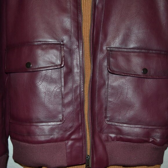 INTERNATIONAL CONCEPT (INC) MEN'S QUILTED LINNING LEATHER JACKET- MAROON $89 - Picture 3 of 14